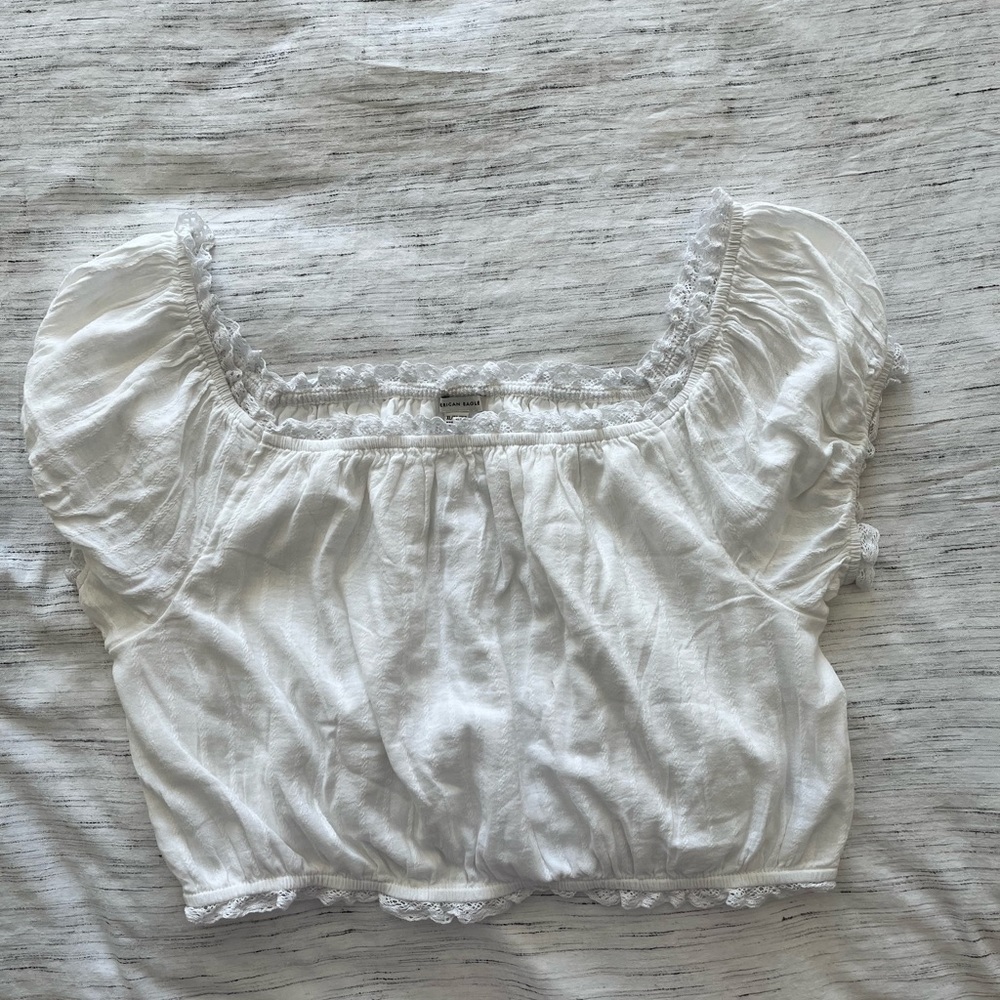 NWT American Eagle white off-shoulder cropped peasant top size XL